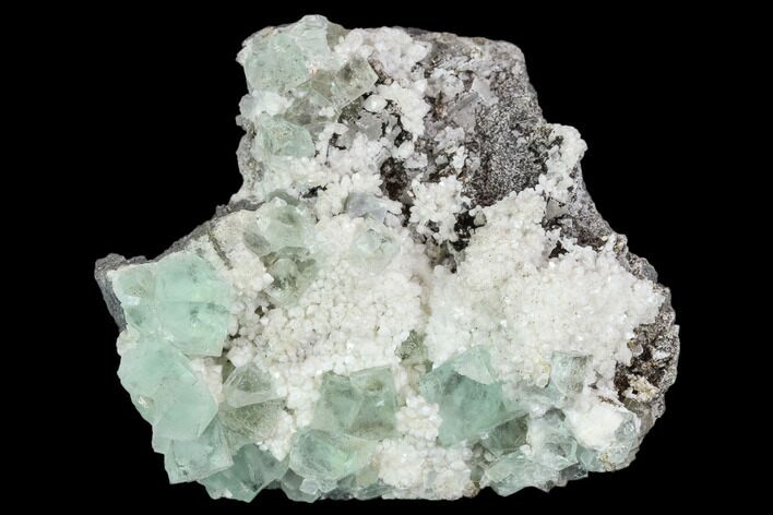 Cubic, Light-Green Fluorite Crystals on Quartz - China #128786